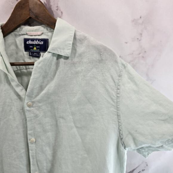 Chubbies Shirt Mens Small Blue Linen Short Sleeve Dad Fit Button Loop Collar - Picture 13 of 14